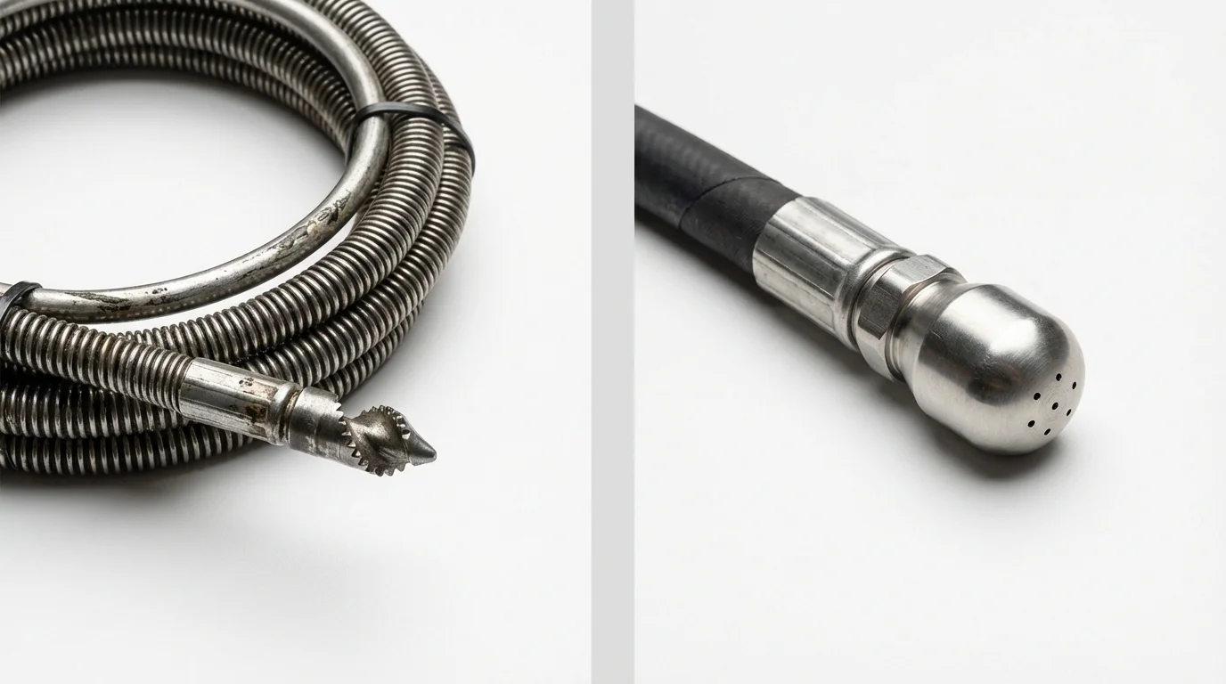 Drain snake cable and hydro jetting nozzle used for drain cleaning in Boiling Springs, SC