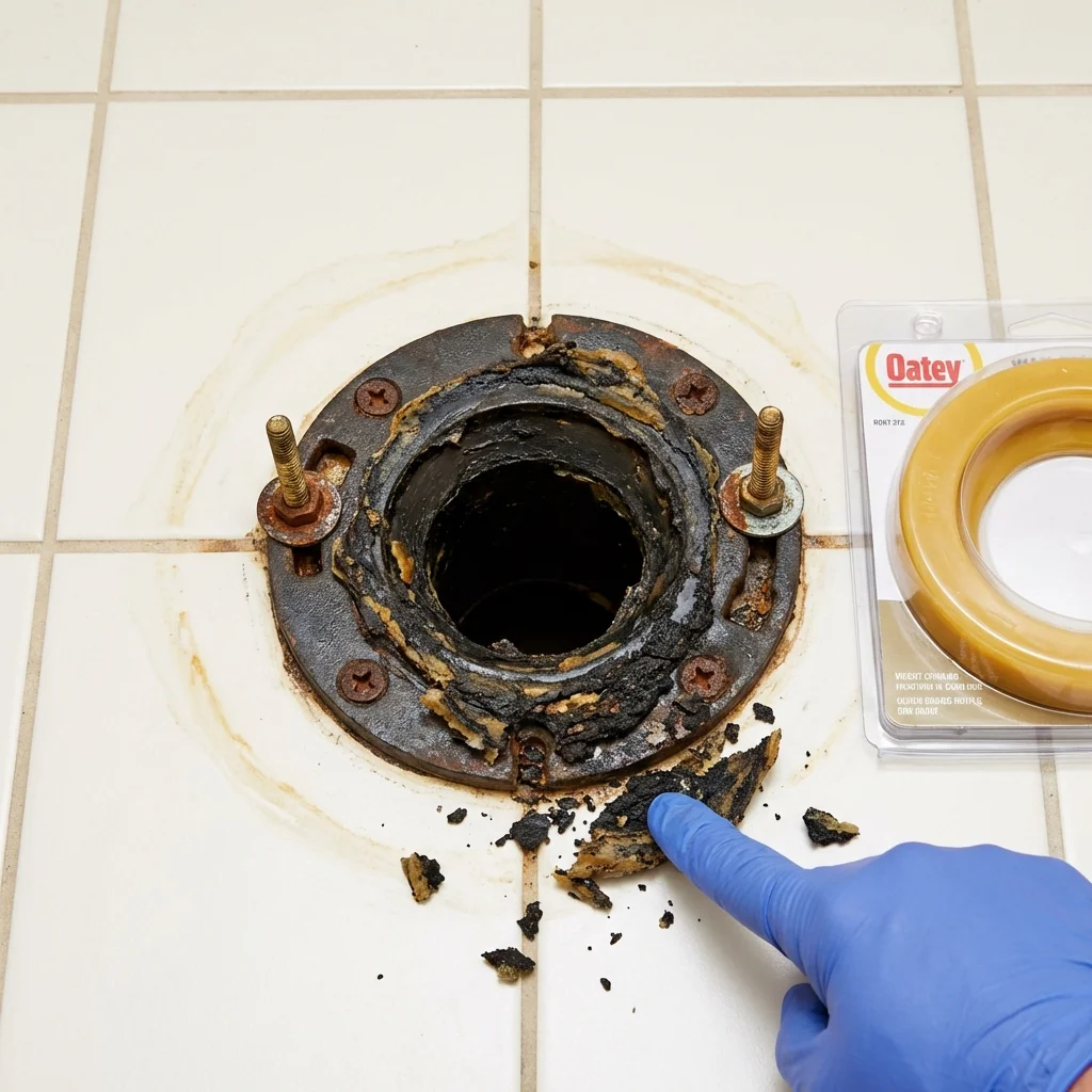 Failed wax ring showing water seepage at the base of a toilet in a Boiling Springs, SC home