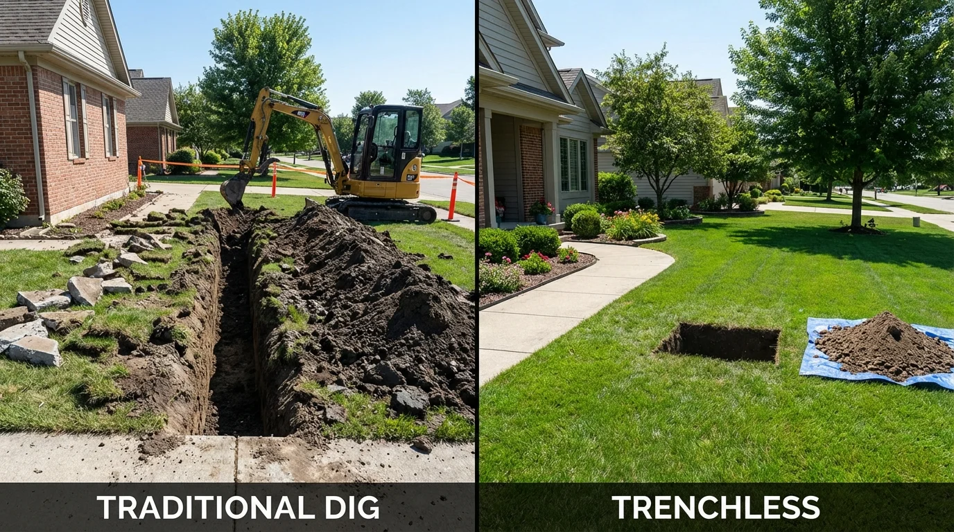 Trenchless sewer repair with minimal yard damage versus traditional excavation in Boiling Springs, SC